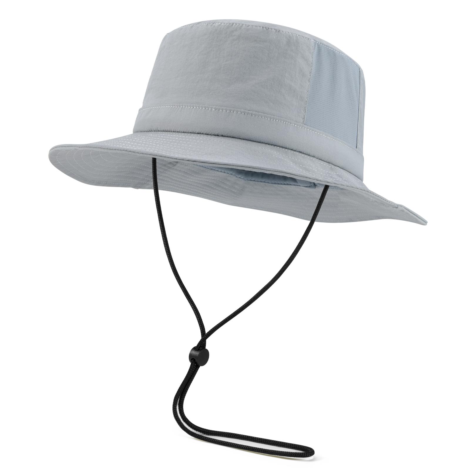 

FEICUI Unisex Bucket Hats for Women Men Breathable Sun Protection Wide Brim Fishing & Beach Hats with Chin Straps 55-59cm сірий