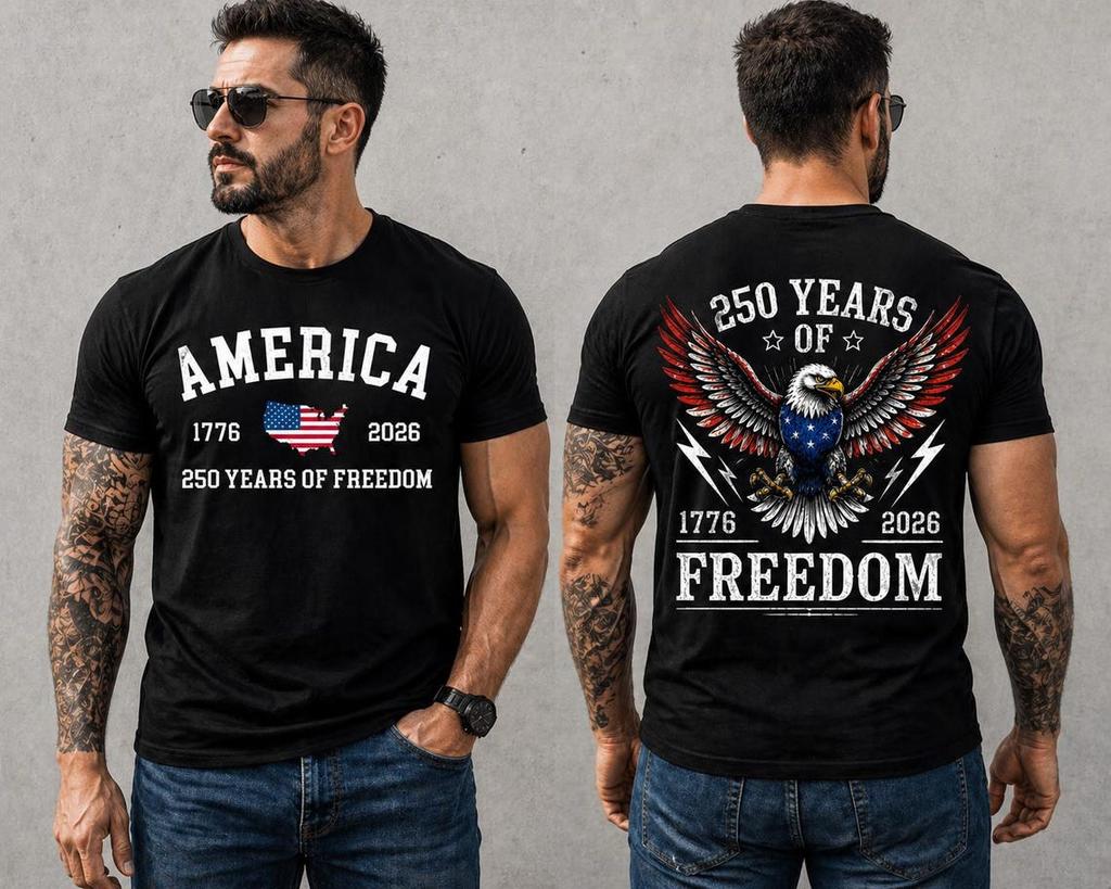 America 250th Anniversary Bald Eagle Front Back Graphic Tee