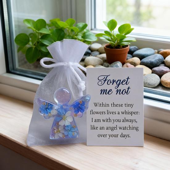 Angel Figurine Keepsake Forget Me Not Angel Memorial Gift Sympathy Angel Ornament with Warm Message Card Grieving Keepsake