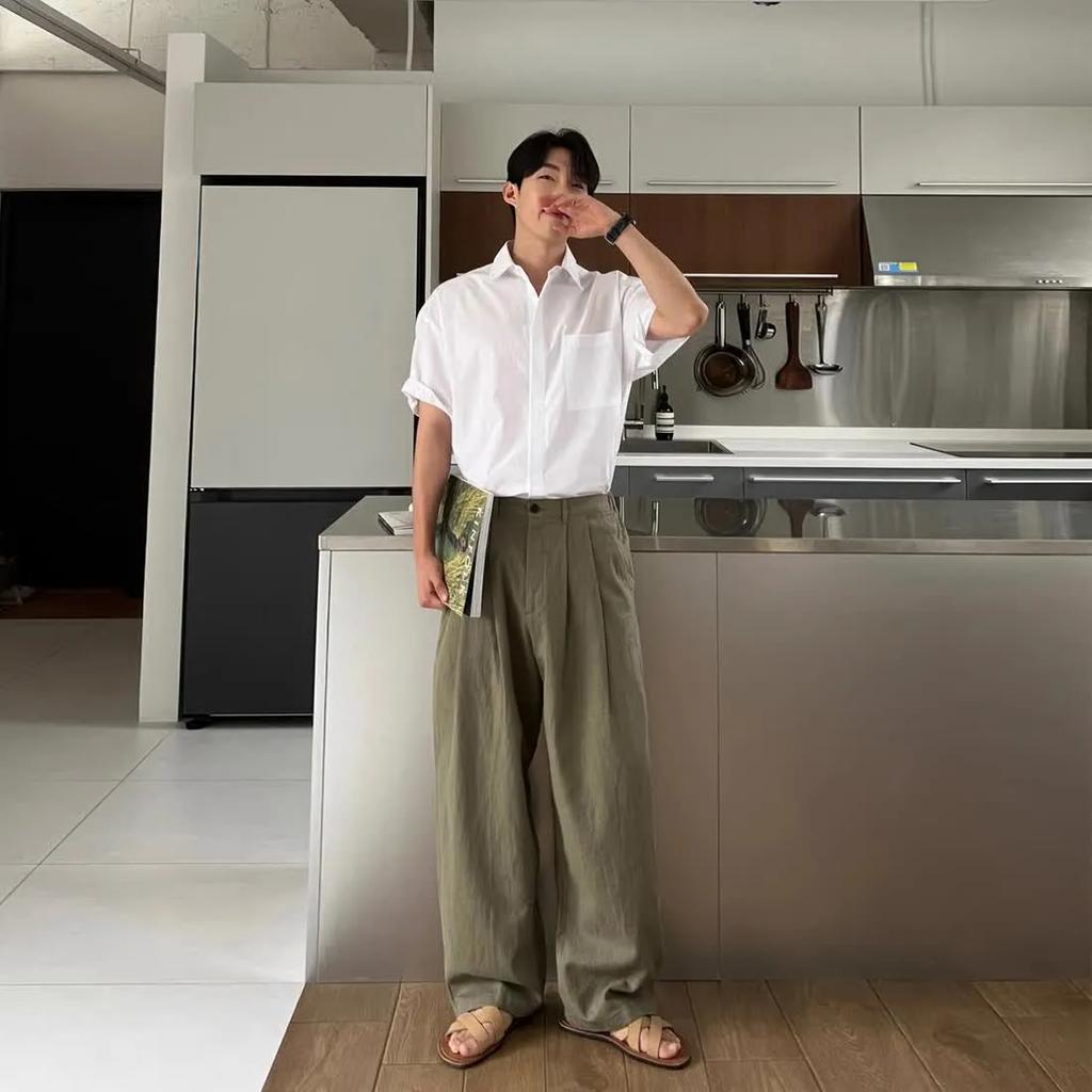 Men's Korean Light Luxury Draped Wide Leg Pants Leisure Button Down Solid Color Straight Premium Elegant Sweatpants