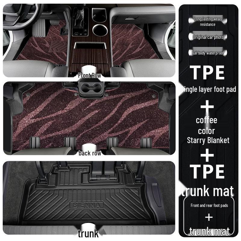 Toyota Sienna TPE Floor Mats for 7-Seater Models (2021-2025), Front Two Rows, Full Coverage.