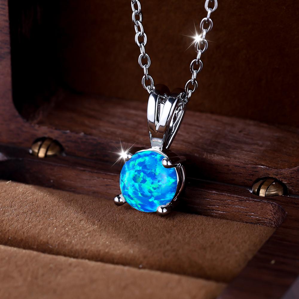 

Винтажное серебряное маленькое круглое белое ожерелье с имитацией огненного опала для женщин и девочек, свадебные украшения, подарок синий/серебряный