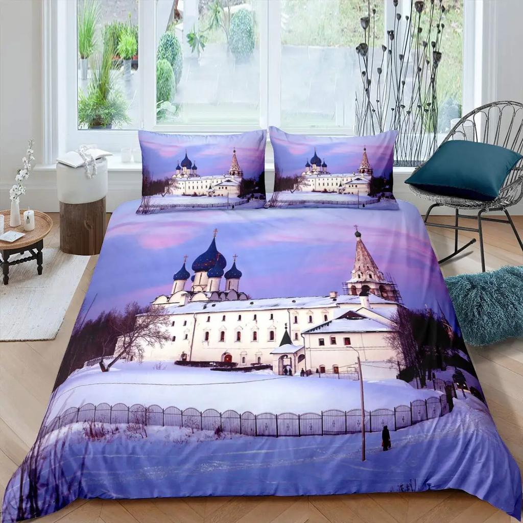 Castle Duvet Cover Set Full Queen Size Medieval Castle Bedding Set Fairy Tale Myth Theme Quilt Cover Comforter Cover Set 2/3pcs