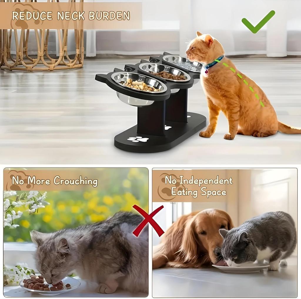 Elevated Pet Feeder with Double Bowls for Food Water, Anti-Vomit Design Dogs Cats Pet Treats Bowl
