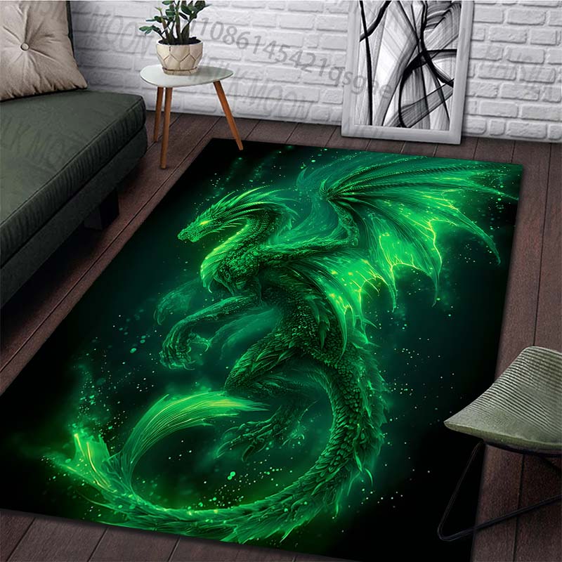 Multiple sizes Glowing green dragon Carpet for Living Room Bedroom Sofa Home Decor Rus Non-slip Floor Mat Luxury Gift