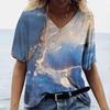 Summer Fashion Textured 3D Print T-shirts Women Casual Streetwear Short Sleeve V-Neck T Shirt Harajuku Tees Tops Clothing