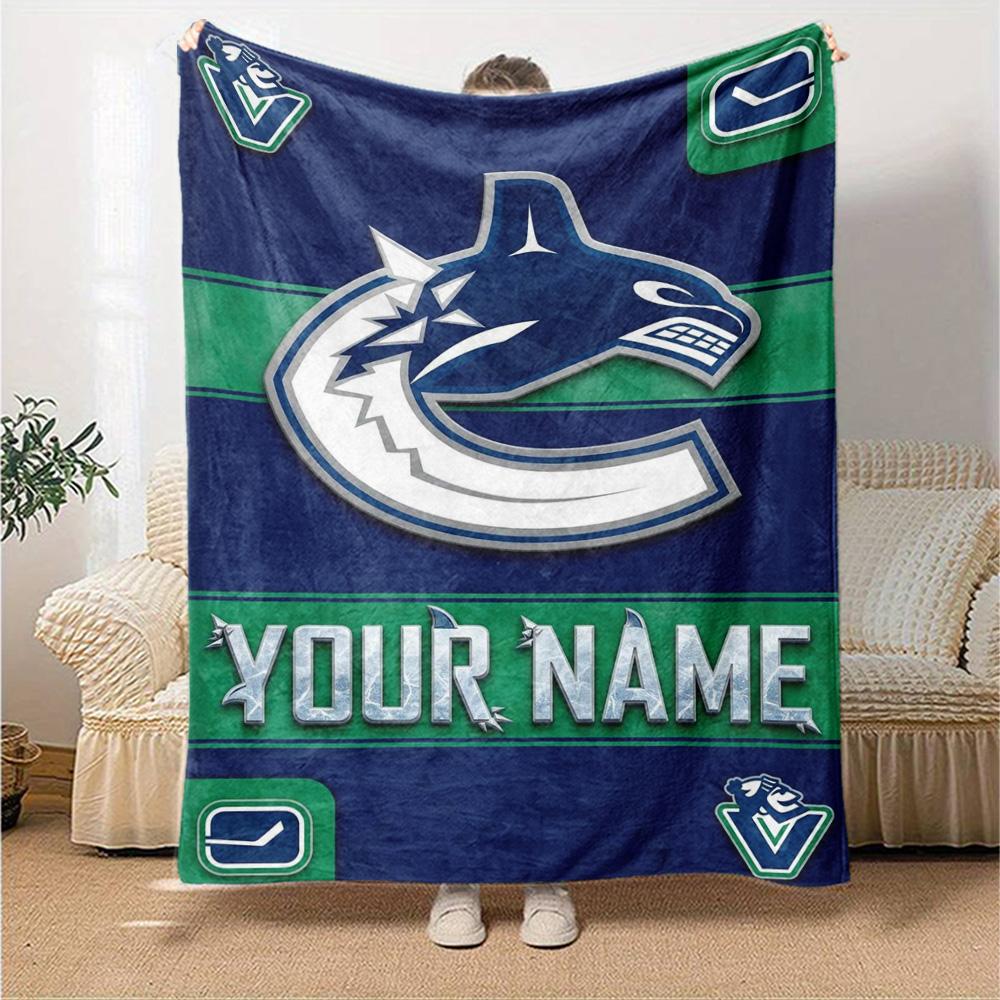 Name Custom Vancouver Canucks Print Flannel Blanket High Quality Warm Comfortable Cover for All Seasons Perfect for Gifts Home Decor
