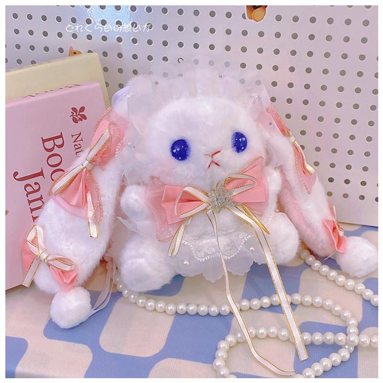 Lolita Bag Handmade Lolita Handmade Rabbit Bag Drawstring Diagonal Span Can Be Double Shoulder Large Capacity Pearl Plush Female Cute