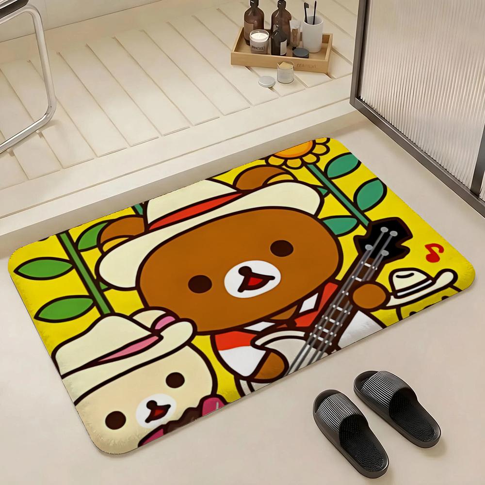 Floor Mat Eco Flannel Doormat Non-Slip Odorless Indoor Soft Short Plush Floor Rug R-Rilakkuma Anime