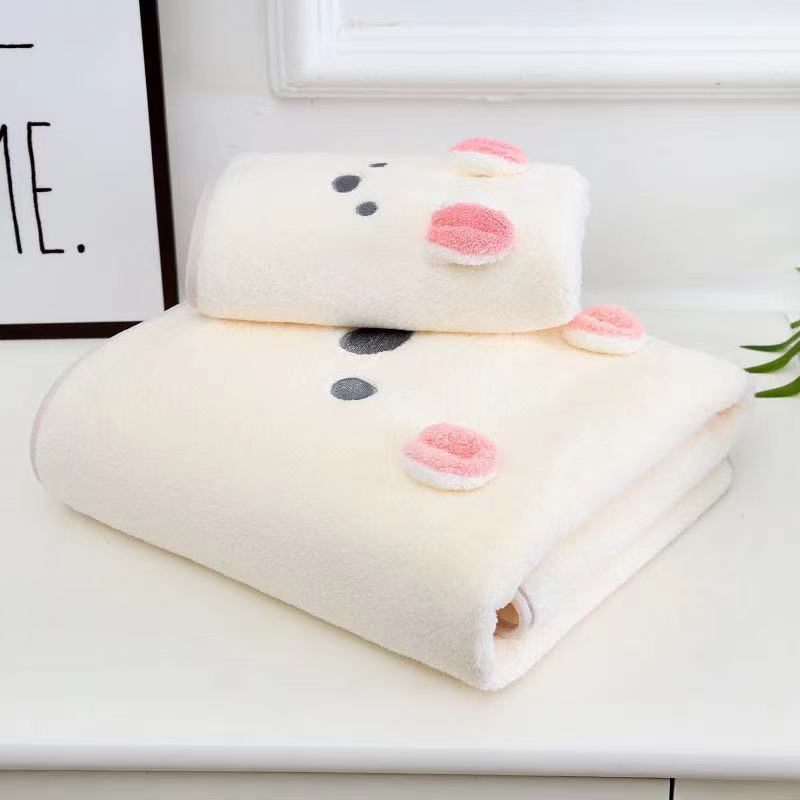 Coral fleece towel set three-dimensional cartoon ins wind soft and absorbent cute, thickened student bath
