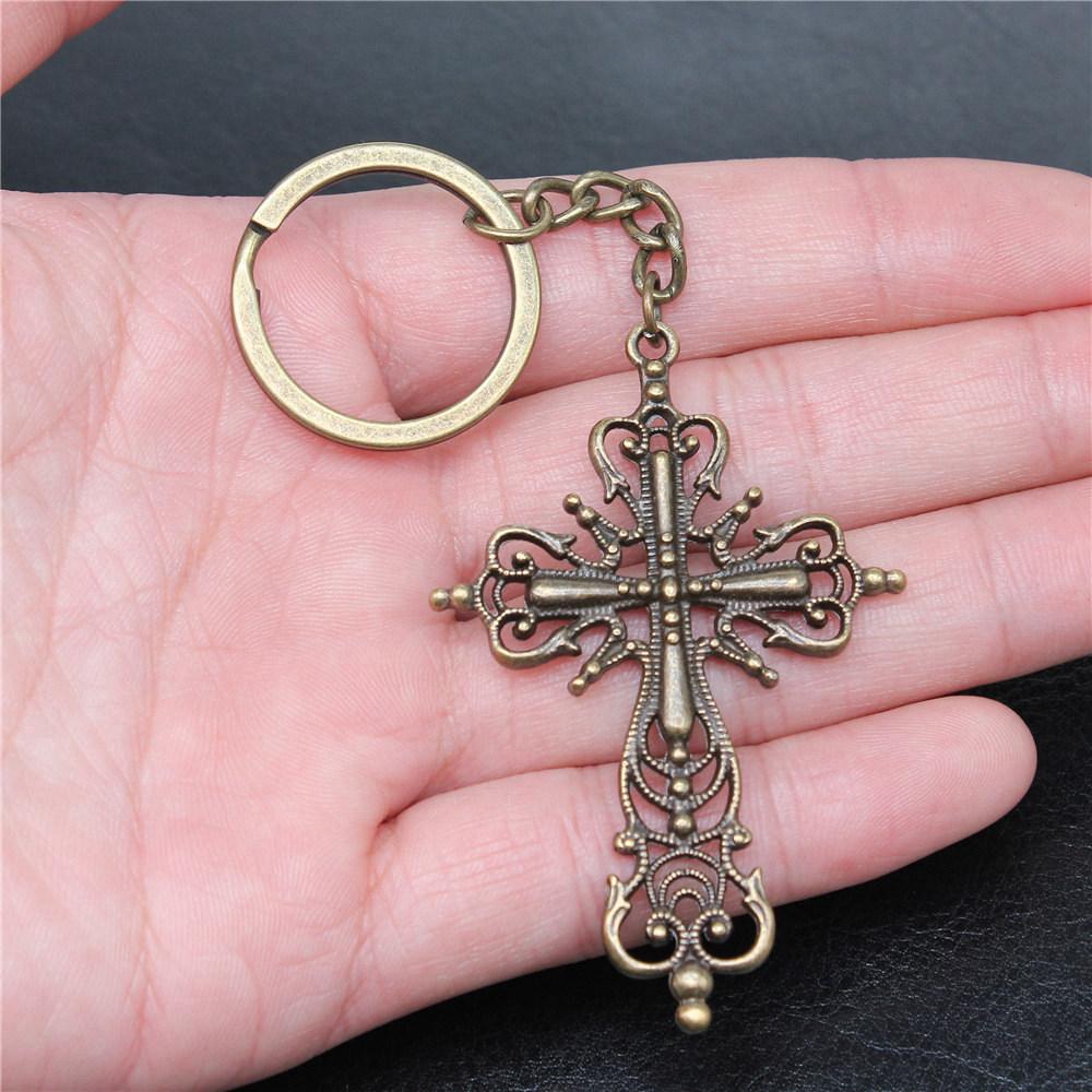Cross Religious Amulet Keychain for Family Trendy Cute Fathers Day Gift Streetwear Key Organizer