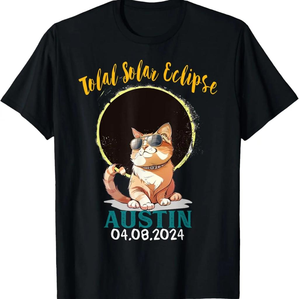 Solar Eclipse Funny Cat Wearing Glasses Austin Texas 2024 T-Shirt