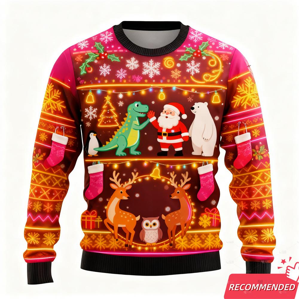 New Ugly Christmas For Men Clothing 2026 Funny Fake Neon Lights Xmas Light Ugly Sweatshirt Party Hip Hop Unisex Tops