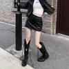American Hot Girl High-Waist Black PU Leather Bodycon Midi Skirt - Women's European & American Style