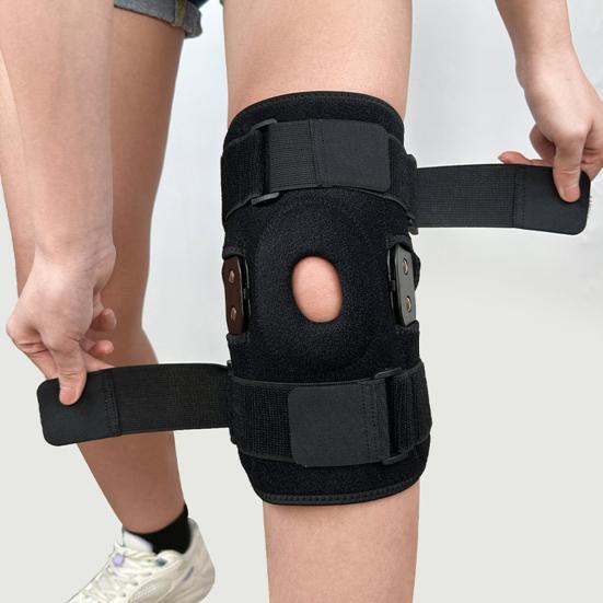1 buc Genunchieră cu balamale Femei Bărbați Ajustabilă Rotulă Deschisă Artrită Ruptură de Menisc Dureri Articulare Ameliorare Suport Genunchi cu Stabilizatori Laterali Dubli Metalici