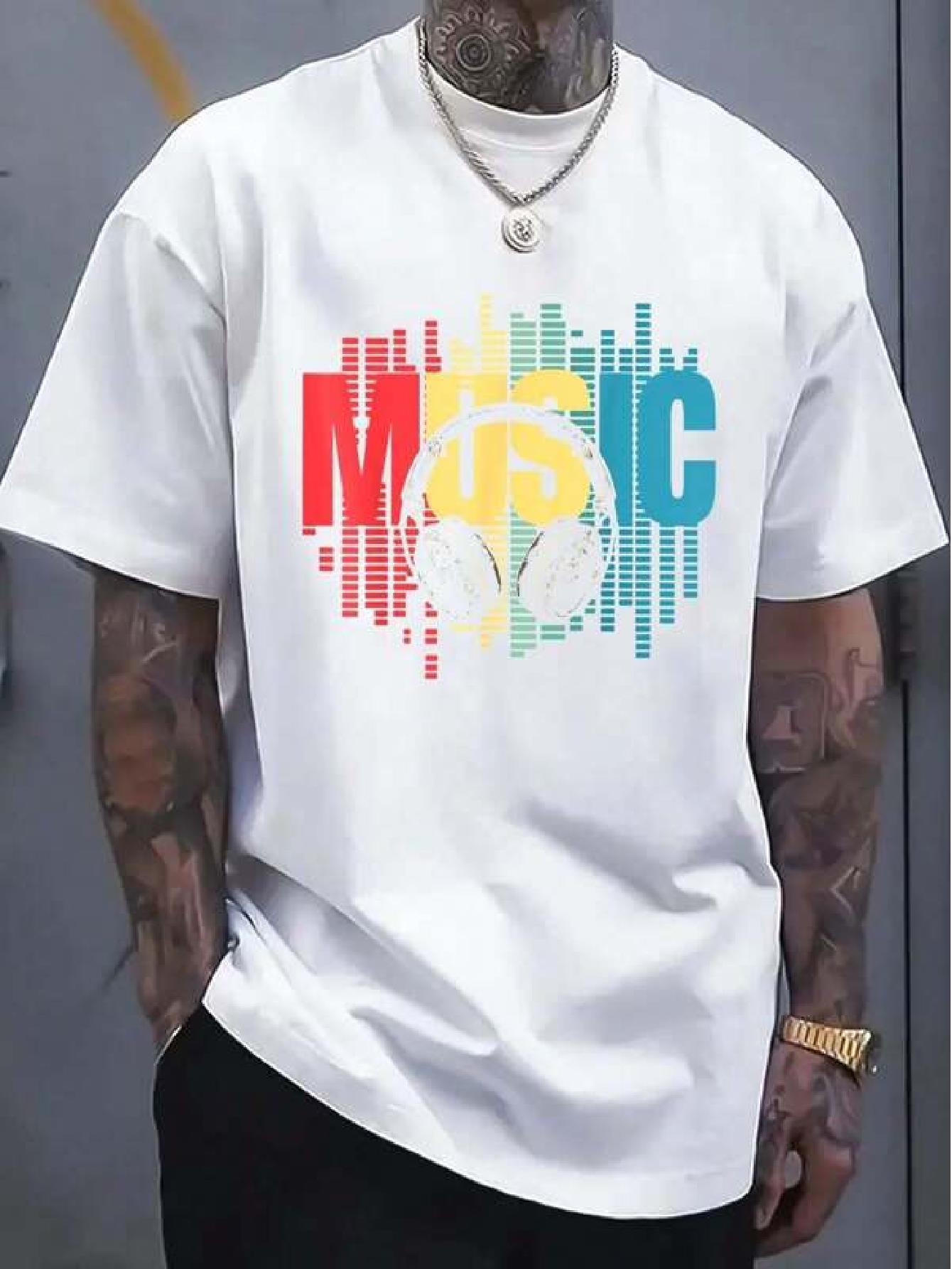 Retro Headphones & Music Graphic Print 100% Cotton T-shirt - Machine Washable Unisex Tee for Electronic Music Lovers & DJ Enthusiasts XL