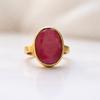 Red Ruby Oval Statement Ring, 925 Solid Sterling Silver, Minimalist Yellow Gold Promise Ring, Anniversary Gift