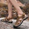 Fashion Outdoor Male Beach Shoes Anti-collision Toe Man Sandals 2025 New Roma Flats Vintage Style Men Summer Shoes Leather Men's Sandals