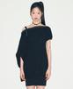 Nilring D07.00 Unbalanced Boat Neck Short-Sleeved Dress _ Black