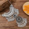 Classic Gold Silver Finish Coin Tassel Necklace With Geometric Pendant For Festival Wear