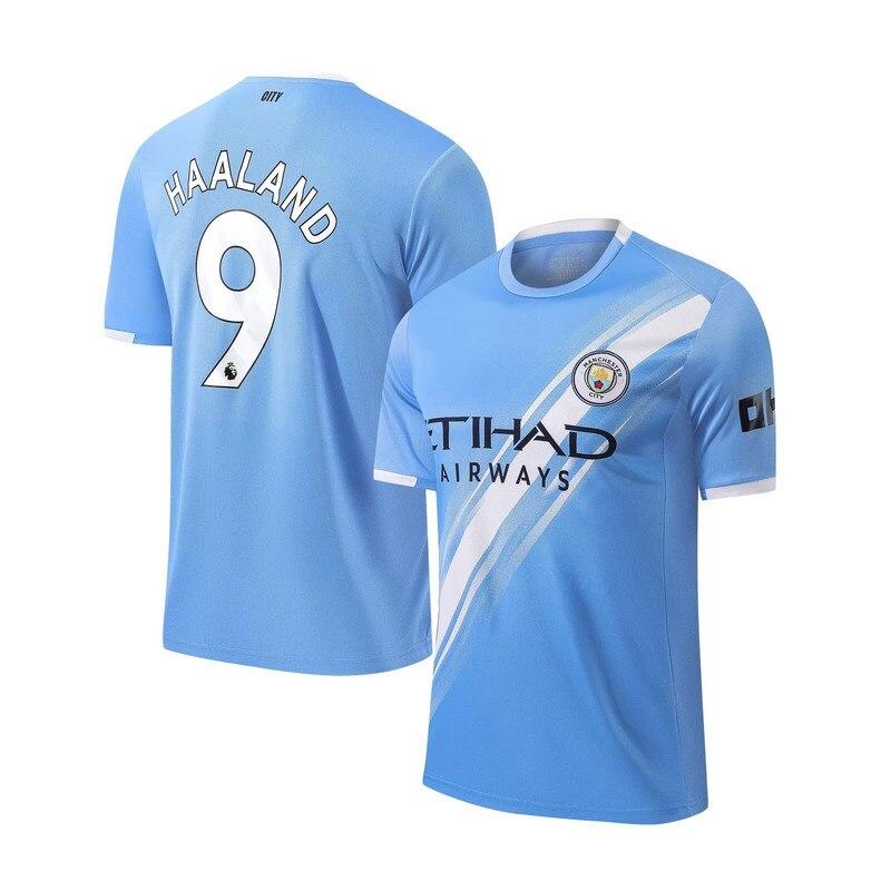 Manchester City Haaland No. 9 Youth Soccer Jersey 25/26 Season Breathable Polyester Sports T-Shirt Blue