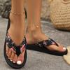 Übergröße 48 Damen Blumen Flip-Flops, Bequeme Plateau Sommer Sandalen mit Blumenrand Strand Schuhe