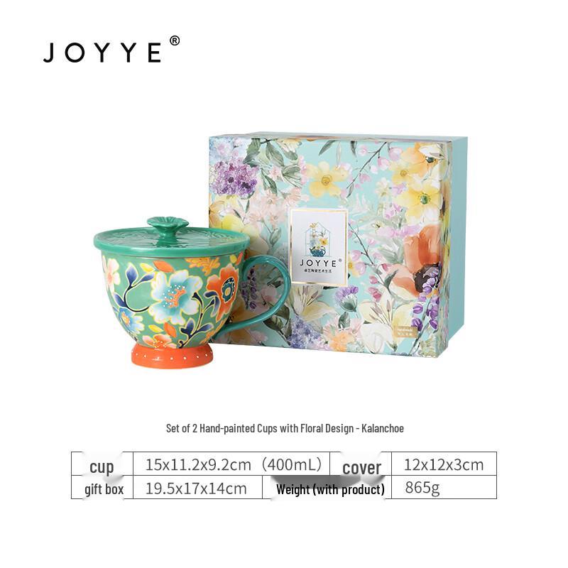 JOYYE Hand-Painted Floral Ceramic Mug Set
