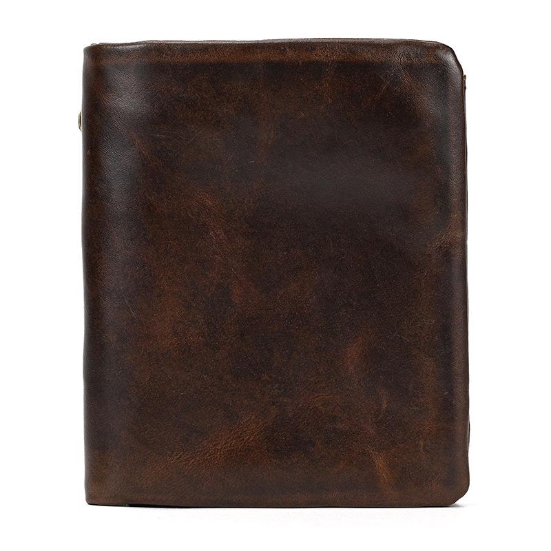 Premium Oil Wax Leather Bi-fold Wallet with Coin Pocket & Multiple Card Slots