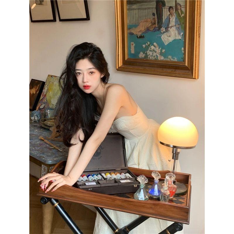 Chic Summer Tight Waist Slimming A- line Skirt Tube Top