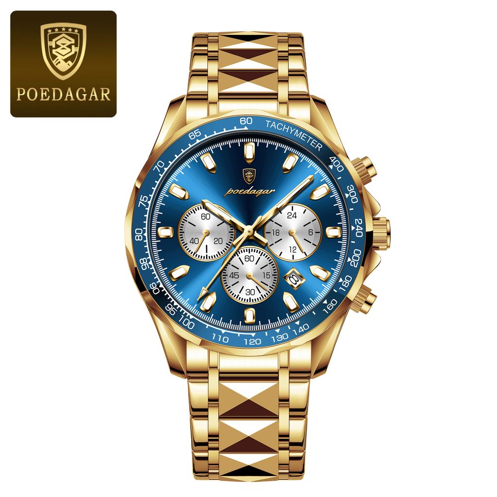 POEDAGAR Relógio Masculino de Marca de Luxo À Prova d'Água Luminoso de Aço Inoxidável Cronógrafo Data Quartzo Relógio de Negócios para Homem