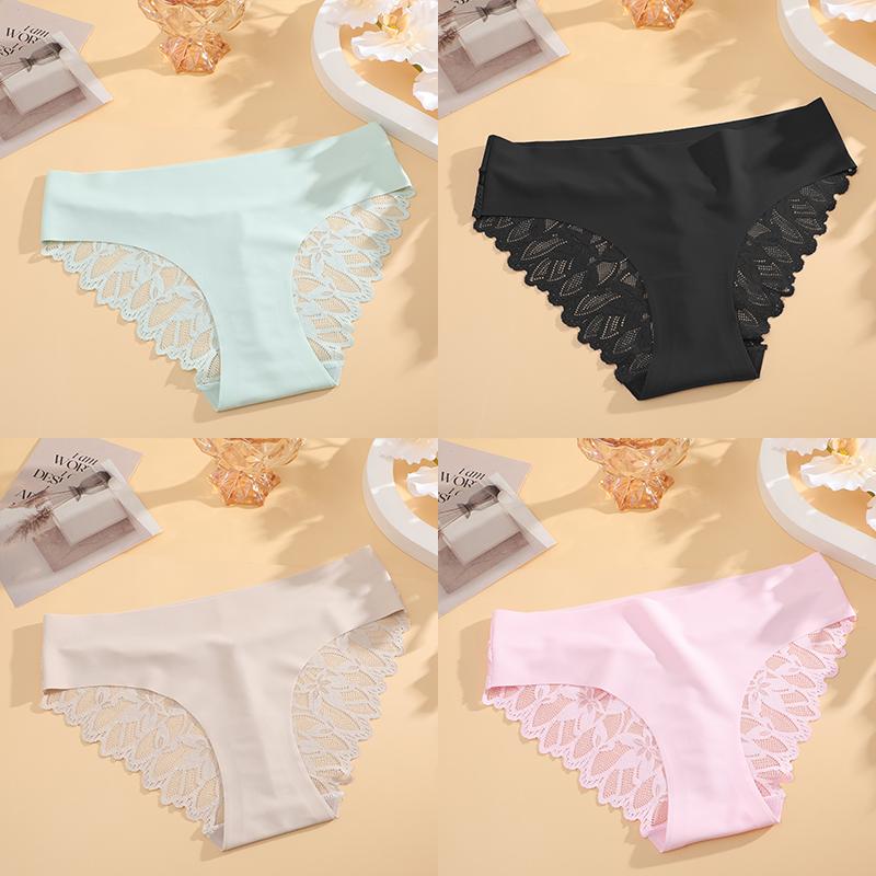 4Pcs Women Lace Floral Underwear Seamless Stretch Panties Sexy Hollow Out Low-Waist Briefs Women Lace Comfort Lingerie