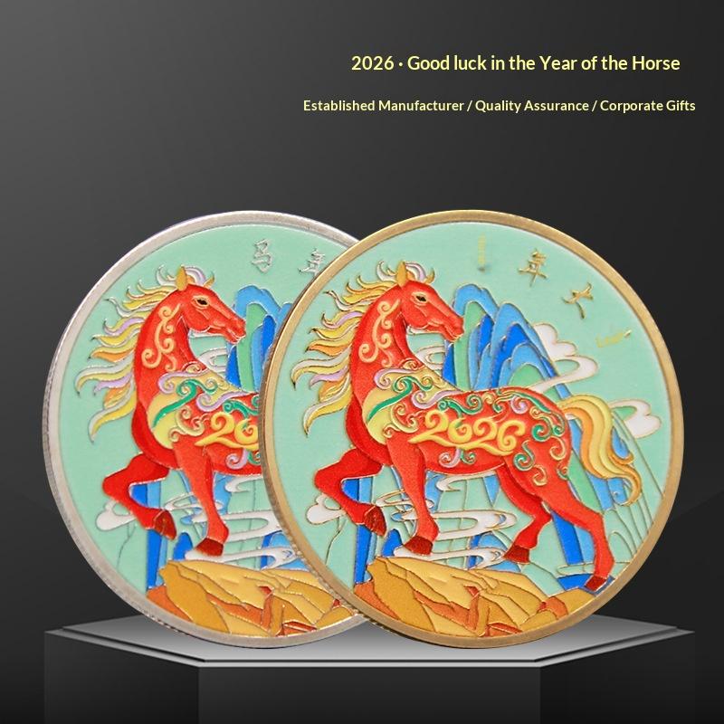 Moneta Fortunata Cinese 2026 Anno del Cavallo Zodiaco Cinese Moneta Souvenir Collezione Fortuna Regali Con Custodia Protettiva