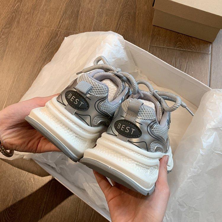 Daddy Shoes Women's Summer 2025 New Thin Versatile Thick-soled Breathable Mesh Shoes Lightweight Casual Sports Shoes