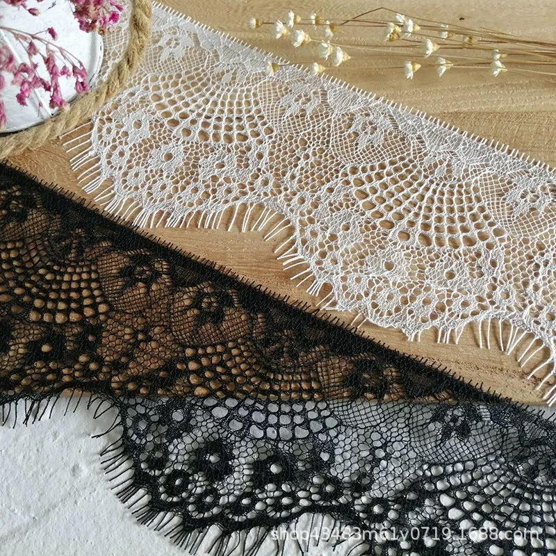 High-Quality 10cm Wide Black & White Eyelash Lace Trim for Skirts, Clothing, & Wedding Dresses