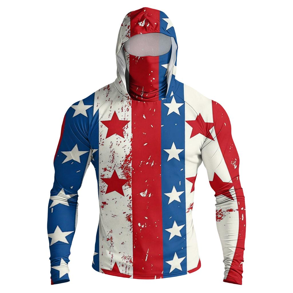 Men's Casual Raglan Sleeve Hooded Long Sleeve Sun Protection Shirt with Graphic Print for Outdoor Sports and Activities