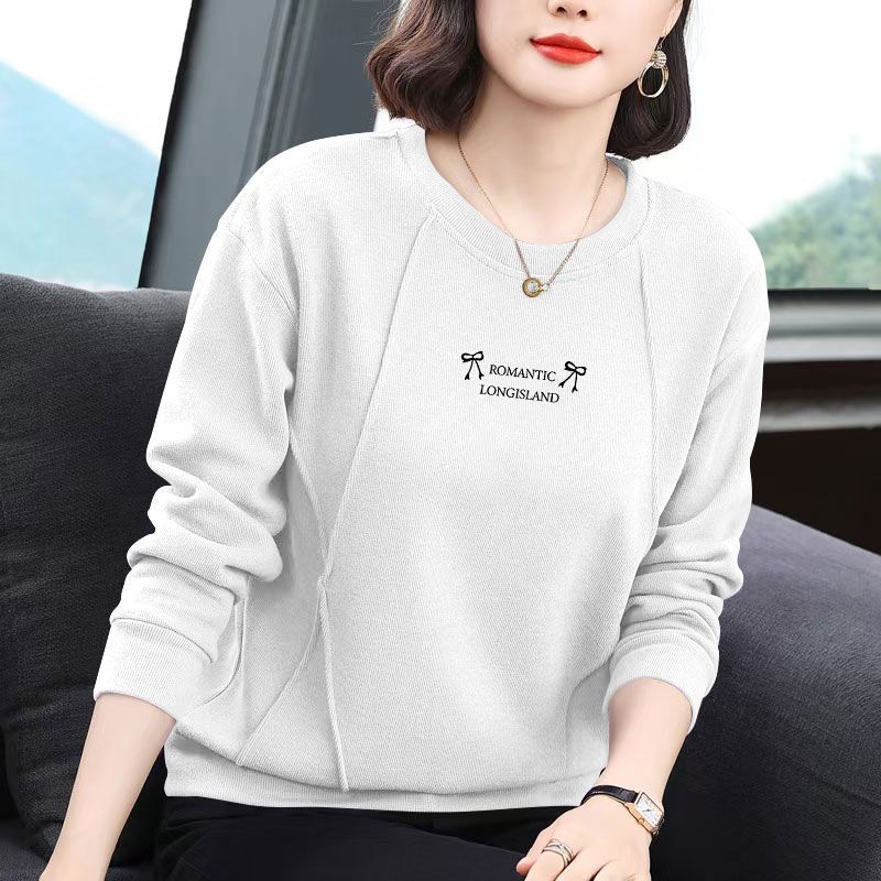 

Весна Осень Женская одежда Круглый вырез Пуловер Рукав-фонарик Длинный рукав Буква Модные корейские топы XXXL белый