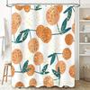 Modern Bath Shower Curtain With Orange Cherry Fruit Design, White Polyester Fabric For Bathroom Decoration Green Leaf Pattern