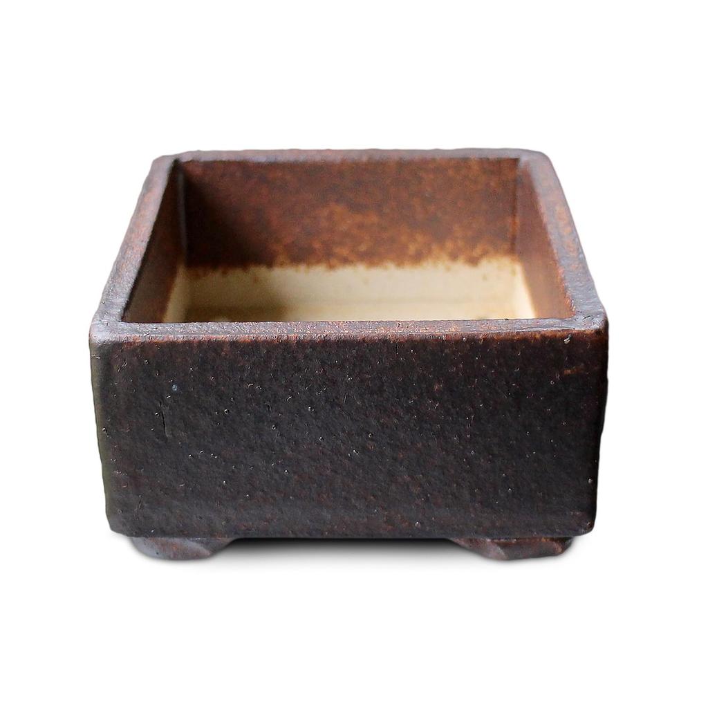 Umekichi Bonsai 3 Square Bonsai Brown Yokkaichi Banko Fits Tuberous Approximately 9cm Supplies, No. Pot, Glazed, Ware, Eigama, Square, Shallow,