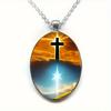 Fashionable Yin Yang Cross Pattern Oval Alloy Pendant Necklace