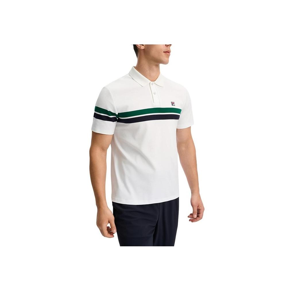 Fila Tennis Fashion Retro Comfortable Simple Striped Versatile Casual Sports Polo Shirt Men Tops Jade-White A11M533105F-WT