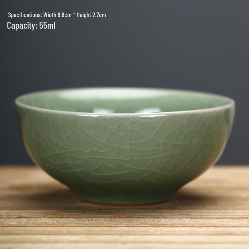 Ru Kiln Master Crackled Porcelain Tea Tasting Cup - Ceramic Kung Fu Tea Set and Business Gift