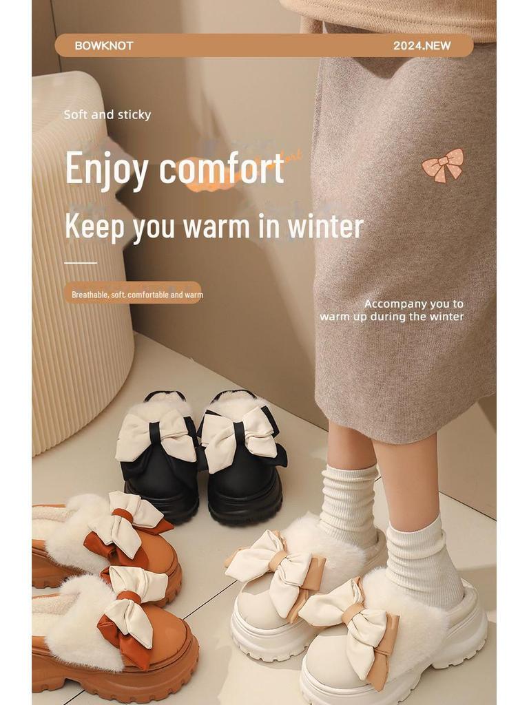 Papuci de casă groși de bumbac pentru femei: Călduros de iarnă, Plus catifea, Înălțător, Purtabil în interior/exterior