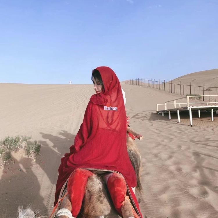 Desert Sun Protection Shawl: Lightweight Cotton Linen Silk Scarf for Travel