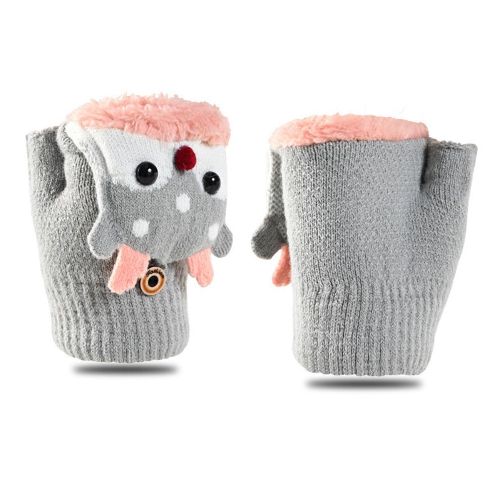 Cartoon Children Flip Cover Gloves Winter Mittens Korean Style Reindeer Gloves Warm Thicken Half Finger Knitted Gloves Winter