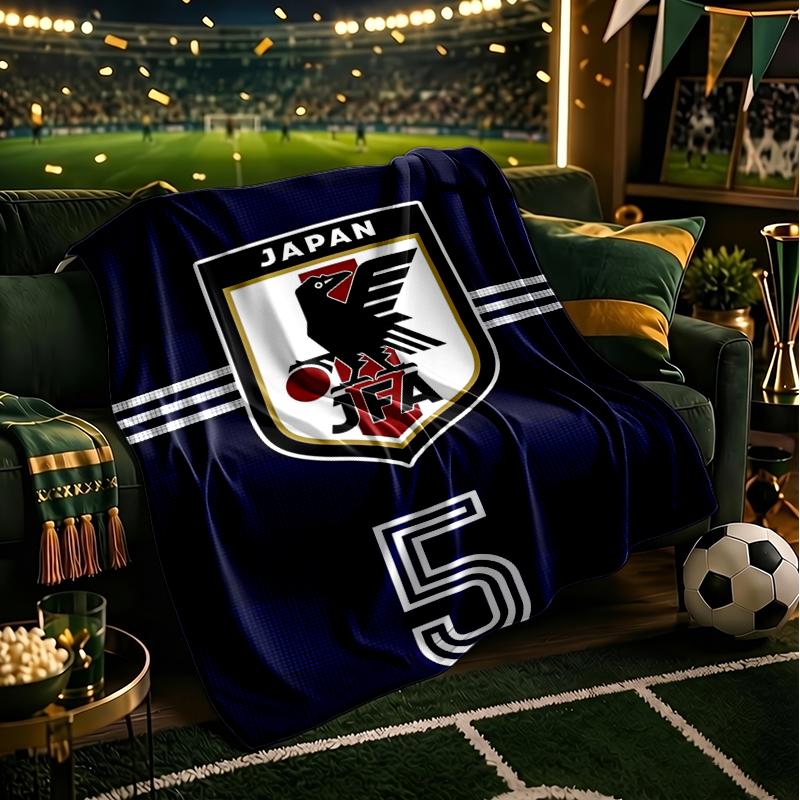 Japan Football Association Emblem Blanket Flannel Throw for Sofa, Indoor, Camping, Living Room, Office, Chair, And Bed Soft Birthday Gift