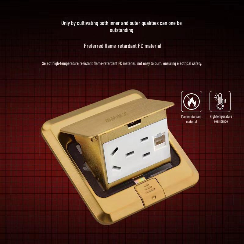 Waterproof Concealed Stainless Steel and Copper Pop-Up Floor Socket with 5 Power and 10 Network Ports