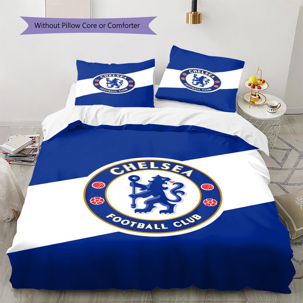 Soccer Chelsea F C Pattern Bedding Set Quilt Cover Pillowcase Home Decor Gift (1 * Duvet Cover + 2 * Pillowcase, Without Core)