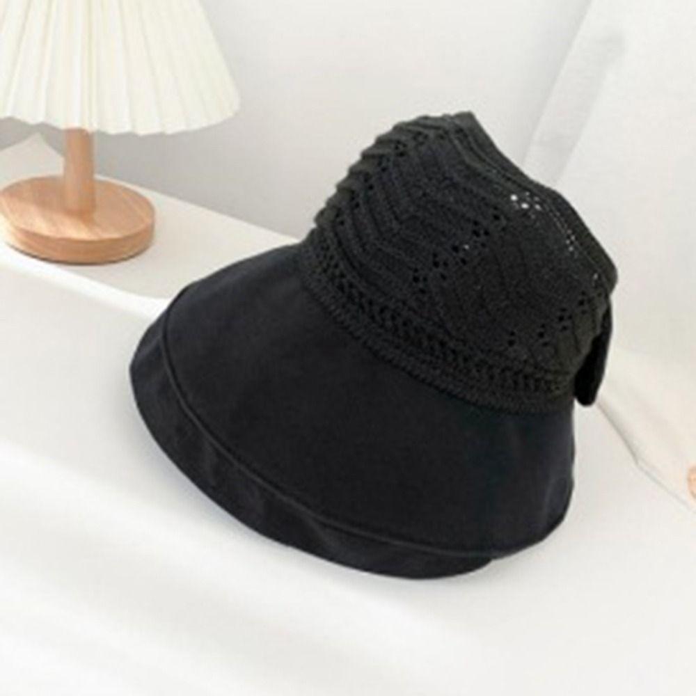 Anti-UV Knitted Bowknot Fisherman Hats Sunscreen Foldable Bucket Hat Panama Caps Basin Hats Unisex