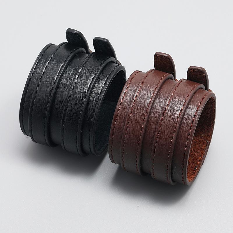 Bracciale Largo in Pelle Stile Punk Semplice a Doppio Strato per Uomo Donna Braccialetti Polsini Gioielli Vintage