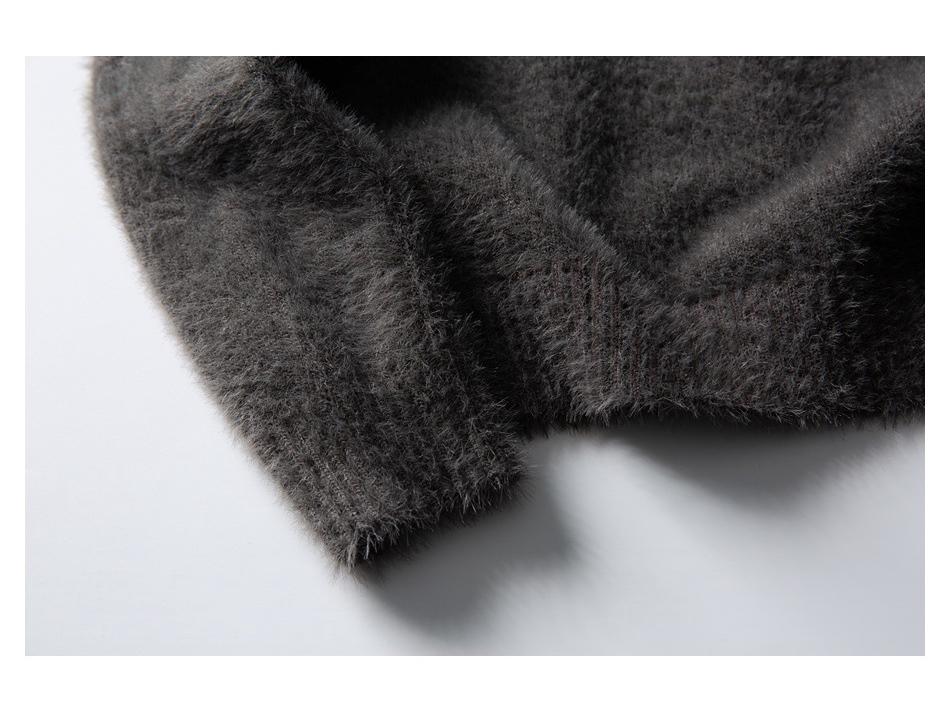 AIMATARGET Unisex Retro Zimní svetr z umělé norkové kožešiny, Pletený top s kulatým výstřihem